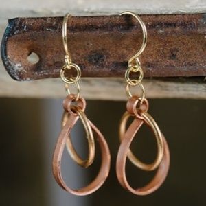 Imagine Handmade Pierced Drop Earrings Copper with Gold Plating. Handmade USA